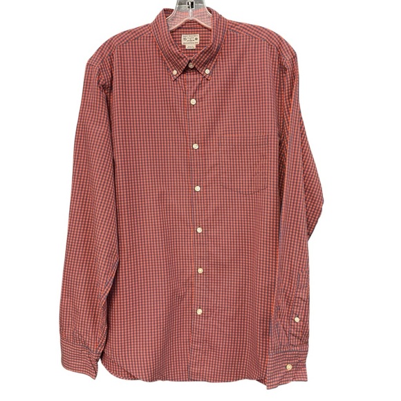 J.Crew Mens Medium Button Down Red Blue Gingham Long Sleeve Cotton Shirt - Picture 1 of 6